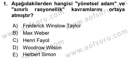 Kamu Yönetimi Dersi 2018 - 2019 Yılı Yaz Okulu Sınav Soruları 1. Soru