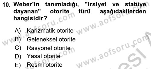 Kamu Yönetimi Dersi 2018 - 2019 Yılı Yaz Okulu Sınav Soruları 10. Soru