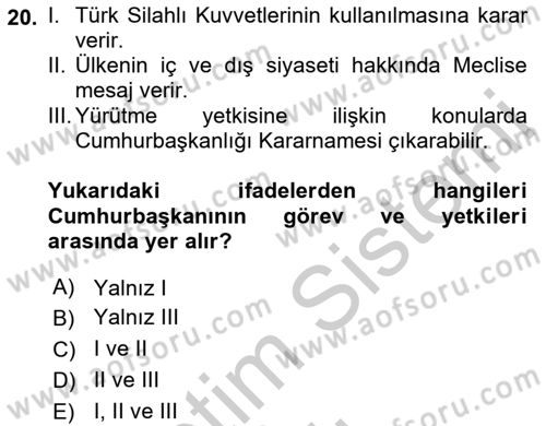 Kamu Yönetimi Dersi 2018 - 2019 Yılı Yaz Okulu Sınav Soruları 20. Soru