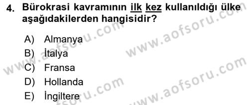 Kamu Yönetimi Dersi 2018 - 2019 Yılı Yaz Okulu Sınav Soruları 4. Soru