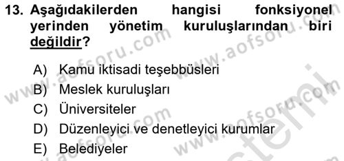 Kamu Yönetimi Dersi 2020 - 2021 Yılı Yaz Okulu Sınav Soruları 13. Soru