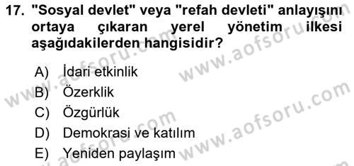 Kamu Yönetimi Dersi 2020 - 2021 Yılı Yaz Okulu Sınav Soruları 17. Soru