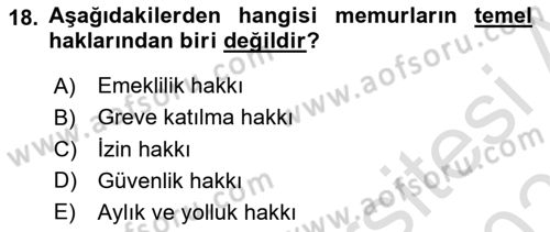 Kamu Yönetimi Dersi 2020 - 2021 Yılı Yaz Okulu Sınav Soruları 18. Soru