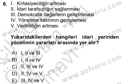 Kamu Yönetimi Dersi 2020 - 2021 Yılı Yaz Okulu Sınav Soruları 6. Soru