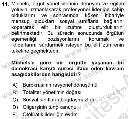 Kamu Yönetimi Dersi 2021 - 2022 Yılı (Vize) Ara Sınav Soruları 11. Soru