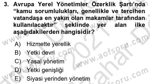 Kamu Yönetimi Dersi 2021 - 2022 Yılı (Vize) Ara Sınav Soruları 3. Soru