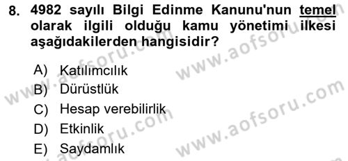 Kamu Yönetimi Dersi 2021 - 2022 Yılı (Vize) Ara Sınav Soruları 8. Soru