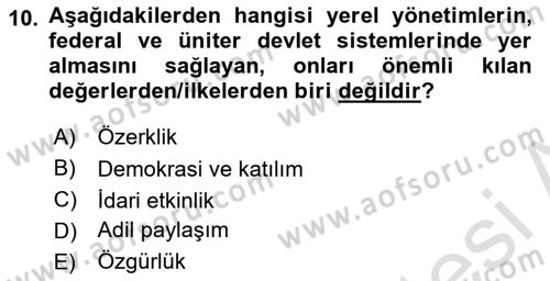 Kamu Yönetimi Dersi 2021 - 2022 Yılı (Final) Dönem Sonu Sınav Soruları 10. Soru