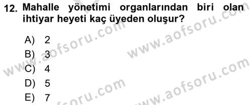 Kamu Yönetimi Dersi 2021 - 2022 Yılı (Final) Dönem Sonu Sınav Soruları 12. Soru