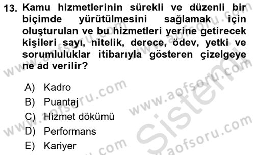 Kamu Yönetimi Dersi 2021 - 2022 Yılı (Final) Dönem Sonu Sınav Soruları 13. Soru