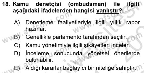 Kamu Yönetimi Dersi 2021 - 2022 Yılı (Final) Dönem Sonu Sınav Soruları 18. Soru