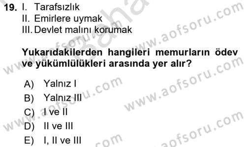Kamu Yönetimi Dersi 2021 - 2022 Yılı (Final) Dönem Sonu Sınav Soruları 19. Soru