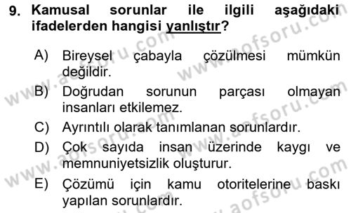 Kamu Yönetimi Dersi 2021 - 2022 Yılı (Final) Dönem Sonu Sınav Soruları 9. Soru