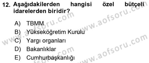 Kamu Yönetimi Dersi 2021 - 2022 Yılı Yaz Okulu Sınav Soruları 12. Soru