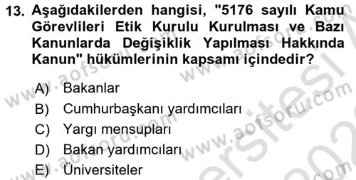 Kamu Yönetimi Dersi 2021 - 2022 Yılı Yaz Okulu Sınav Soruları 13. Soru