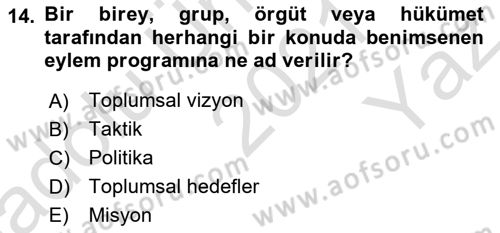 Kamu Yönetimi Dersi 2021 - 2022 Yılı Yaz Okulu Sınav Soruları 14. Soru
