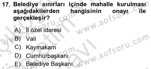 Kamu Yönetimi Dersi 2021 - 2022 Yılı Yaz Okulu Sınav Soruları 17. Soru