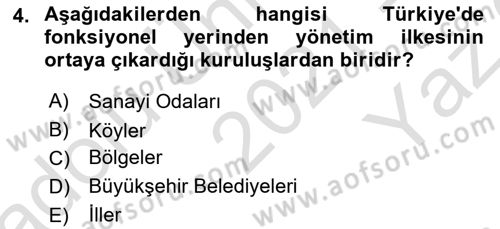 Kamu Yönetimi Dersi 2021 - 2022 Yılı Yaz Okulu Sınav Soruları 4. Soru