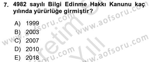 Kamu Yönetimi Dersi 2021 - 2022 Yılı Yaz Okulu Sınav Soruları 7. Soru