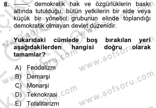 Kamu Yönetimi Dersi 2021 - 2022 Yılı Yaz Okulu Sınav Soruları 8. Soru