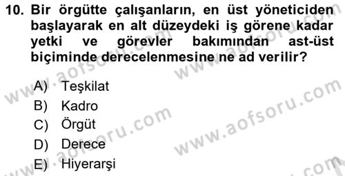 Kamu Yönetimi Dersi 2022 - 2023 Yılı (Vize) Ara Sınav Soruları 10. Soru