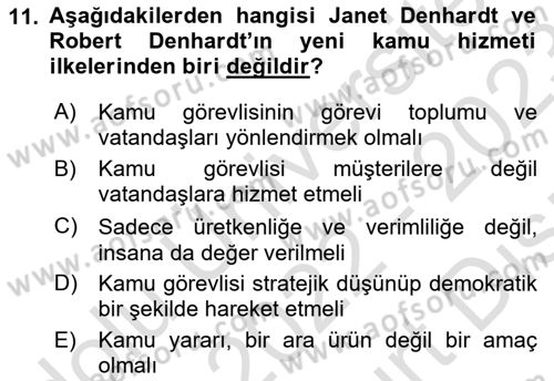 Kamu Yönetimi Dersi 2022 - 2023 Yılı (Vize) Ara Sınav Soruları 11. Soru