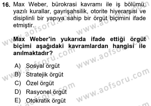 Kamu Yönetimi Dersi 2022 - 2023 Yılı (Vize) Ara Sınav Soruları 16. Soru