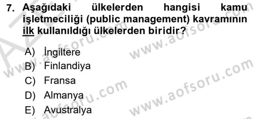 Kamu Yönetimi Dersi 2022 - 2023 Yılı (Vize) Ara Sınav Soruları 7. Soru