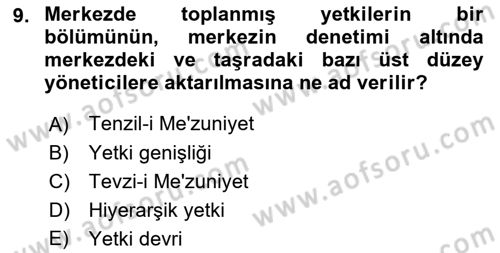 Kamu Yönetimi Dersi 2022 - 2023 Yılı (Vize) Ara Sınav Soruları 9. Soru