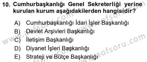 Kamu Yönetimi Dersi 2022 - 2023 Yılı (Final) Dönem Sonu Sınav Soruları 10. Soru