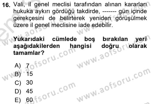 Kamu Yönetimi Dersi 2022 - 2023 Yılı (Final) Dönem Sonu Sınav Soruları 16. Soru