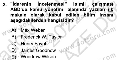 Kamu Yönetimi Dersi 2022 - 2023 Yılı (Final) Dönem Sonu Sınav Soruları 3. Soru