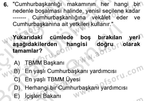Kamu Yönetimi Dersi 2022 - 2023 Yılı (Final) Dönem Sonu Sınav Soruları 6. Soru