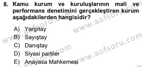 Kamu Yönetimi Dersi 2022 - 2023 Yılı (Final) Dönem Sonu Sınav Soruları 8. Soru