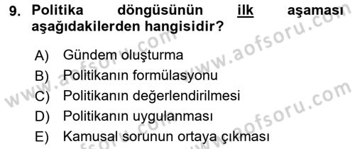 Kamu Yönetimi Dersi 2022 - 2023 Yılı (Final) Dönem Sonu Sınav Soruları 9. Soru
