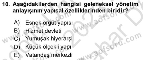 Kamu Yönetimi Dersi 2023 - 2024 Yılı (Vize) Ara Sınav Soruları 10. Soru