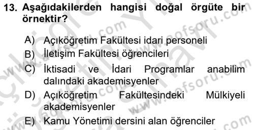 Kamu Yönetimi Dersi 2023 - 2024 Yılı (Vize) Ara Sınav Soruları 13. Soru
