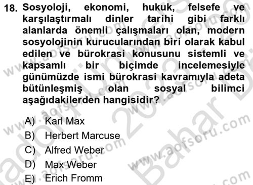 Kamu Yönetimi Dersi 2023 - 2024 Yılı (Vize) Ara Sınav Soruları 18. Soru