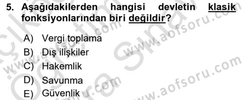 Kamu Yönetimi Dersi 2023 - 2024 Yılı (Vize) Ara Sınav Soruları 5. Soru