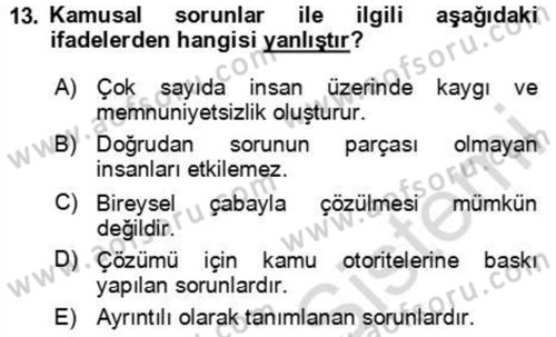 Kamu Yönetimi Dersi 2023 - 2024 Yılı Yaz Okulu Sınav Soruları 13. Soru