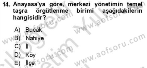 Kamu Yönetimi Dersi 2023 - 2024 Yılı Yaz Okulu Sınav Soruları 14. Soru