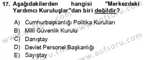 Kamu Yönetimi Dersi 2023 - 2024 Yılı Yaz Okulu Sınav Soruları 17. Soru