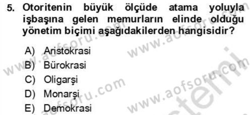 Kamu Yönetimi Dersi 2023 - 2024 Yılı Yaz Okulu Sınav Soruları 5. Soru