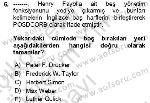 Kamu Yönetimi Dersi 2023 - 2024 Yılı Yaz Okulu Sınav Soruları 6. Soru
