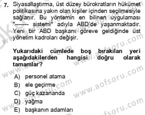 Kamu Yönetimi Dersi 2023 - 2024 Yılı Yaz Okulu Sınav Soruları 7. Soru