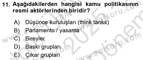 Kamu Yönetimi Dersi 2025 - 2026 Yılı (Final) Dönem Sonu Sınav Soruları 11. Soru