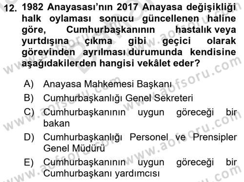 Kamu Yönetimi Dersi 2025 - 2026 Yılı (Final) Dönem Sonu Sınav Soruları 12. Soru