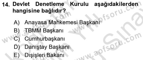 Kamu Yönetimi Dersi 2025 - 2026 Yılı (Final) Dönem Sonu Sınav Soruları 14. Soru