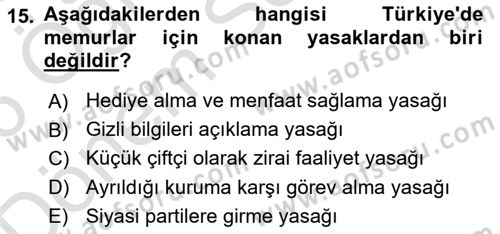 Kamu Yönetimi Dersi 2025 - 2026 Yılı (Final) Dönem Sonu Sınav Soruları 15. Soru