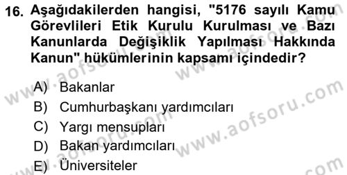 Kamu Yönetimi Dersi 2025 - 2026 Yılı (Final) Dönem Sonu Sınav Soruları 16. Soru